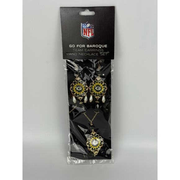 NFL Women's Baroque Team Earring & Necklace Set Green Bay Packers Yellow One Sz - Picture 1 of 4